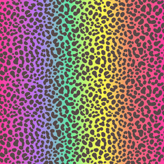 Rainbow cheetah seamless pattern. Leopard neon print. Vector animal spotted skin background