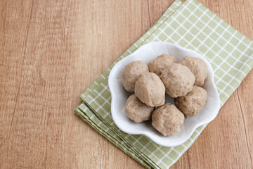 Meatballs or Bakso, made from minced beef and tapioca flour. Food preparation
