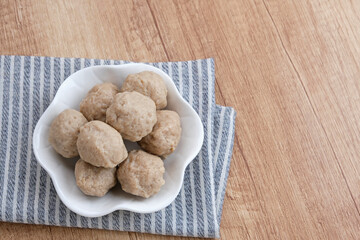 Meatballs or Bakso, made from minced beef and tapioca flour. Food preparation
