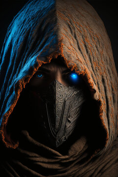 Portrait of a Scary Devil Face wearing hood 