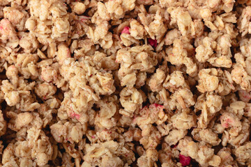 Granola texture. Homemade breakfast background.