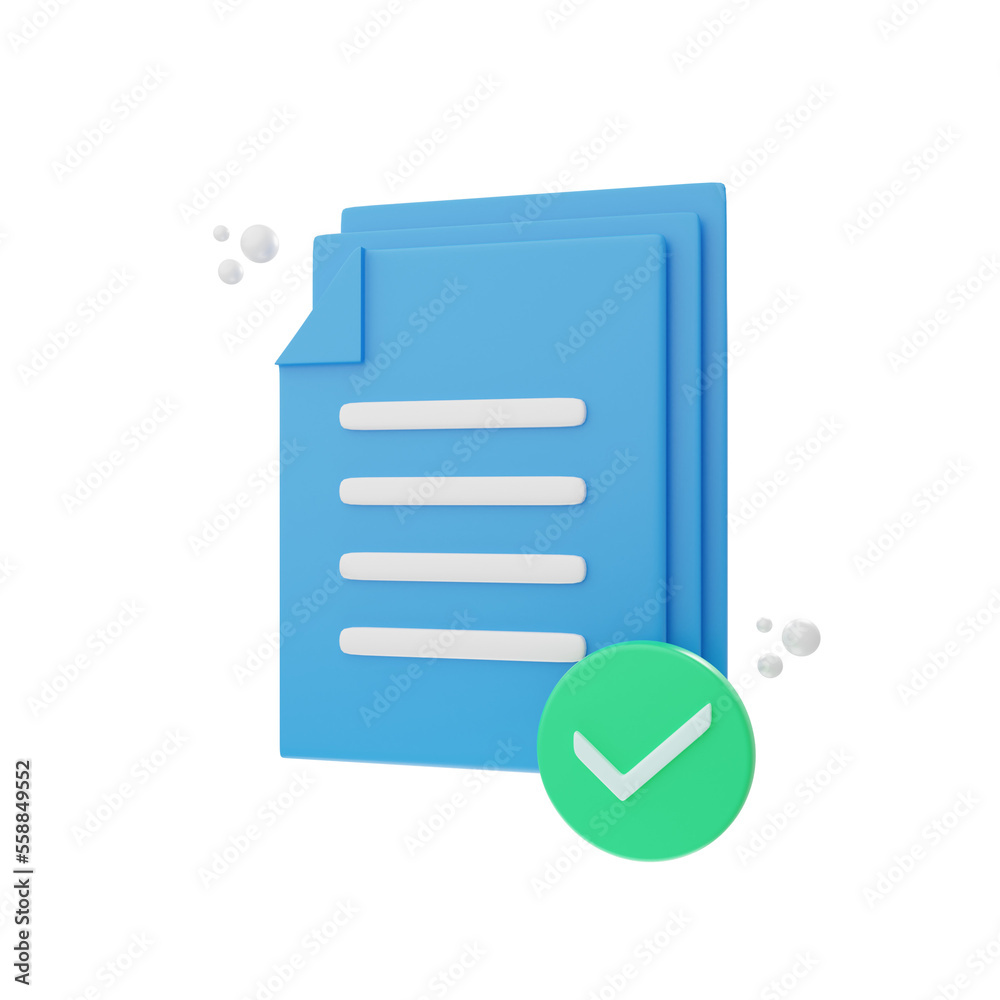 Fototapete 3d rendering approve document icon object