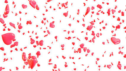 Falling red and pink hearts isolated on transparent background. Valentine’s day design. 3D rendering