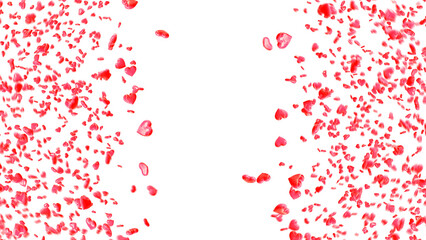 Falling red and pink hearts isolated on transparent background. Valentine’s day design. 3D rendering