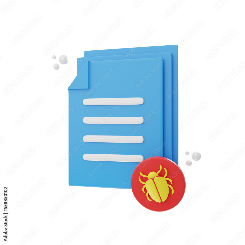 Poster 3d rendering document bug icon object