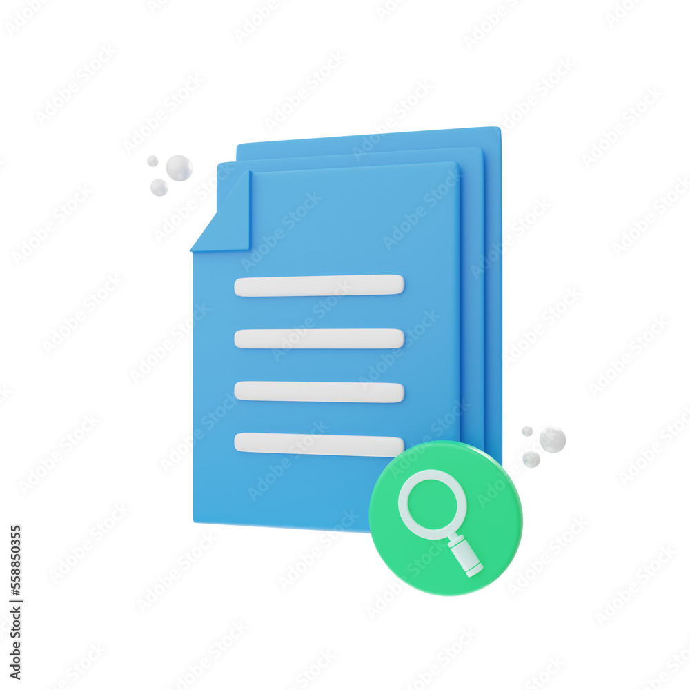 Poster 3d rendering document search icon object