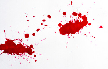 Blood splatters. Red blots of watercolor Realistic bloody splatters for Halloween Drop of blood concept.