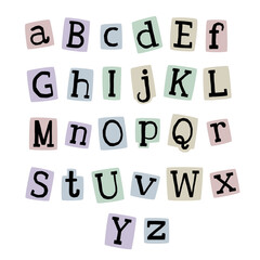 Cute nude colored y2k retro alphabet ABC letters. Anonymous message from magazine.