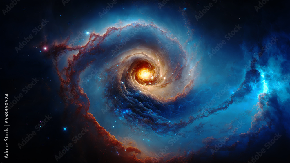 Aufkleber Birth of a star in space during a nebula explosion. Nuclear fusion of cosmic clouds of gas and dusts spinning. Universe background. Generative ai