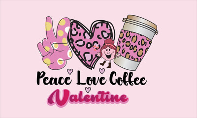 Peace Love Coffee Valentine Retro PNG Design