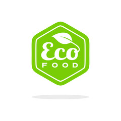 Eco food badge vector logo template. This design with green color and suitable for vegetarian, green and natural.