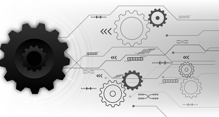 Vector illustration gear wheel, futuristic technology, circuit board, digital technology and engineering, digital telecom technology concept. Abstract on background