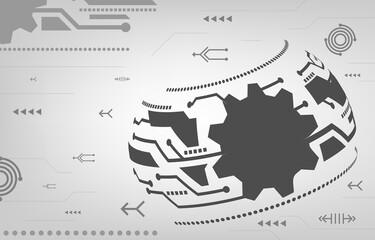 Gear wheel global world futuristic electronic circuit technology background. circuit board with various technological elements and engineering