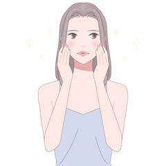 女性　スキンケアをする女性2　スキンケア