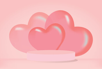 odium for product display, Valentine's day pink background, Abstract mock up background 3D rendering.