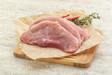 Raw pork schnitzel for roast