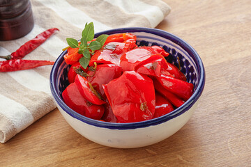 Marinated red bell pepper with oil