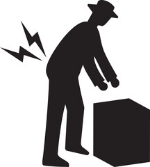 重たい荷物を持つ腰痛に苦しむシルエットの男性