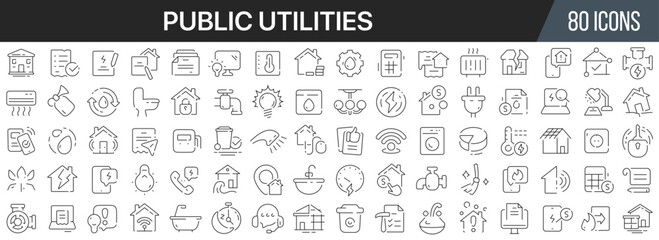 Fototapeta na wymiar Public utilities line icons collection. Big UI icon set in a flat design. Thin outline icons pack. Vector illustration EPS10