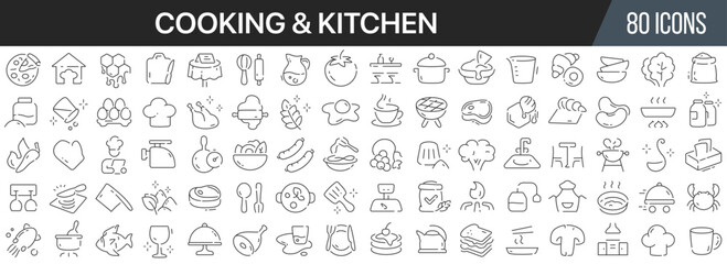 Cooking and kitchen line icons collection. Big UI icon set in a flat design. Thin outline icons pack. Vector illustration EPS10