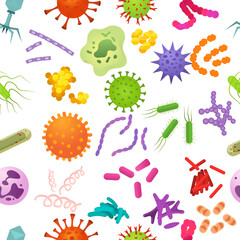 Vector seamless pattern with colored microbes. Design element