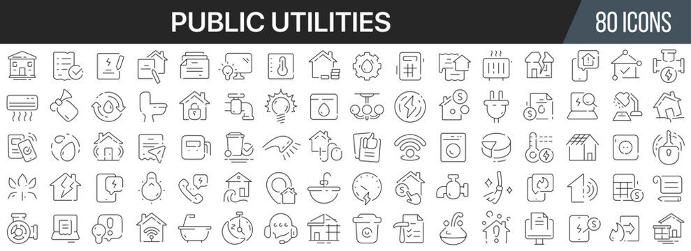 Public utilities line icons collection. Big UI icon set in a flat design. Thin outline icons pack. Vector illustration EPS10