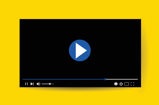 Multimedia video player with shadow isolated over yellow background, vector illustration