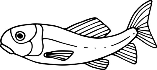 Hand drawn outline fish icon. Children's coloring book. Underwater world. Sea life. Vector illustration, doodle style.
