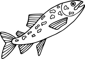 Fototapeta premium Hand drawn outline fish icon. Children's coloring book. Underwater world. Sea life. Vector illustration, doodle style. 