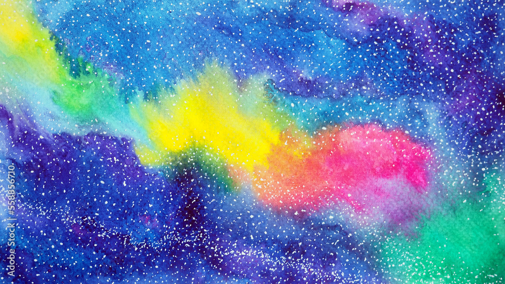 Wall mural abstract universe galaxy space background magic sky night nebula cosmic cosmos rainbow wallpaper blue color texture art fantasy artwork design illustration watercolor painting hand drawing