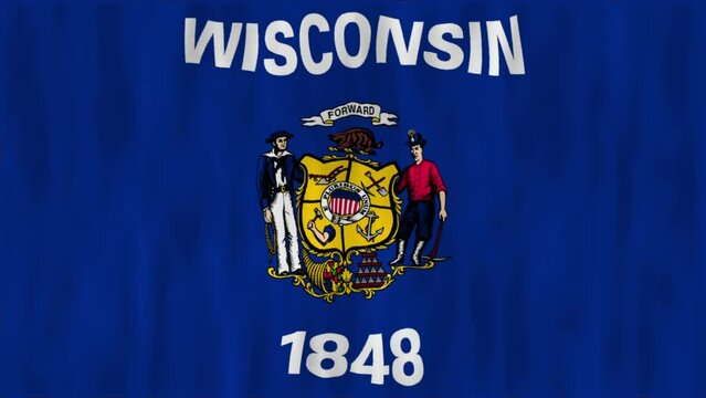 Flag of Wisconsin state. The texture of the fabric. High quality looped video footage. 4K HD