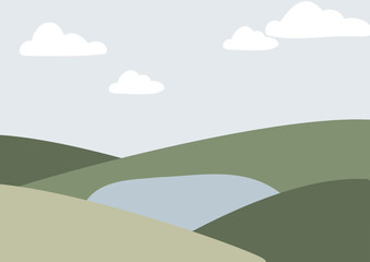 Obraz premium landscape background clipart, farm field illustration, cottage scenery vector in flat style, nature illustration