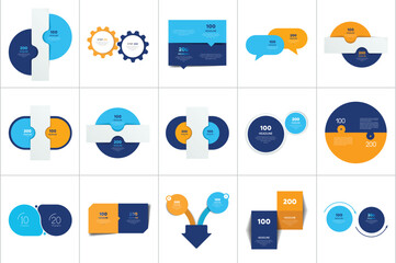 Mega set of two elements, steps chart, diagram, scheme. Circle, round design.