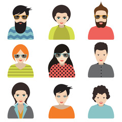 Set of persons, avatars, people heads  different nationality in flat style. Vector.