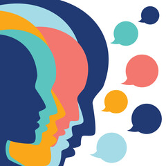 People profile heads in dialogue.  Vector background. - 558858168