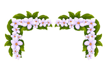Frame floral corner, elegant decoration in cartoon style, border isolated on white background. 