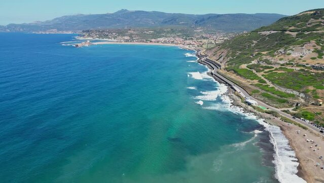 Scenic Coastal Road along Blue Sea to Bosa Marina, Sardinia, Italy - 4k Aerial