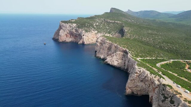 Steep Cliffs at Capo Caccia Coastline in Alghero Bay, Sardinia, Italy - 4k Aerial Forward