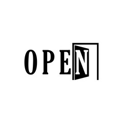 The door opens with the words open isolated on white background
