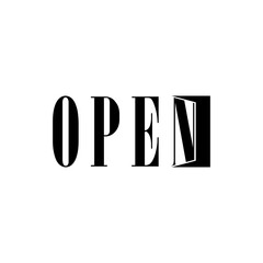 The door opens with the words open isolated on white background