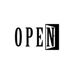 The door opens with the words open isolated on white background