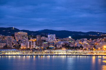 Fototapeta premium Palma de Mallorca, Balearic Islands. Spain. Evening view of the Portopi area from the open deck of a cruise ship