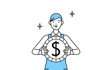 為替差益やドル高のイメージ、エプロンを着たシニア女性