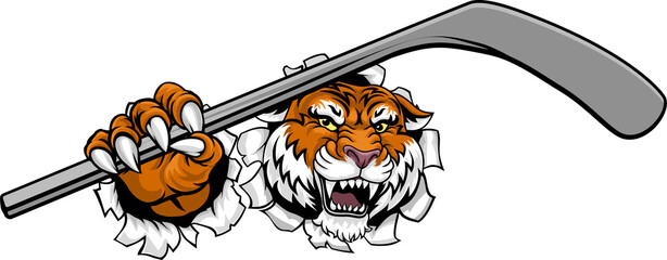 Tiger Ice Hockey Team Sports Cartoon Mascot