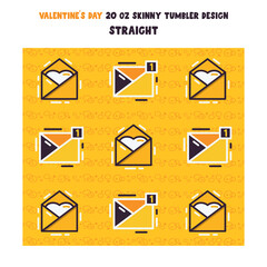 illustration of tumbler wrap design with envelopes in yellow style. Stock pattern. 20 oz skinny tumbler design.