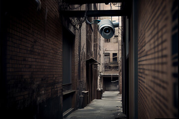 Surveillance camera in an alley, generative ia