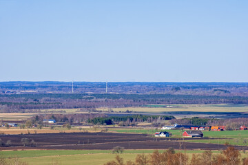 Fototapeta na wymiar Landscape view with farms and fields