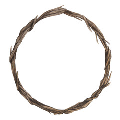 Watercolor illustration of a wreath of branches isolated on white background
