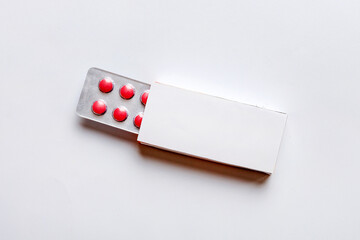 Fototapeta na wymiar Blank White Product Package Box Mock-up. Open blank medicine drug box with blister top view