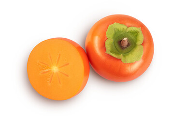 Persimmon fruit isolated on white background with full depth of field. Top view. Flat lay